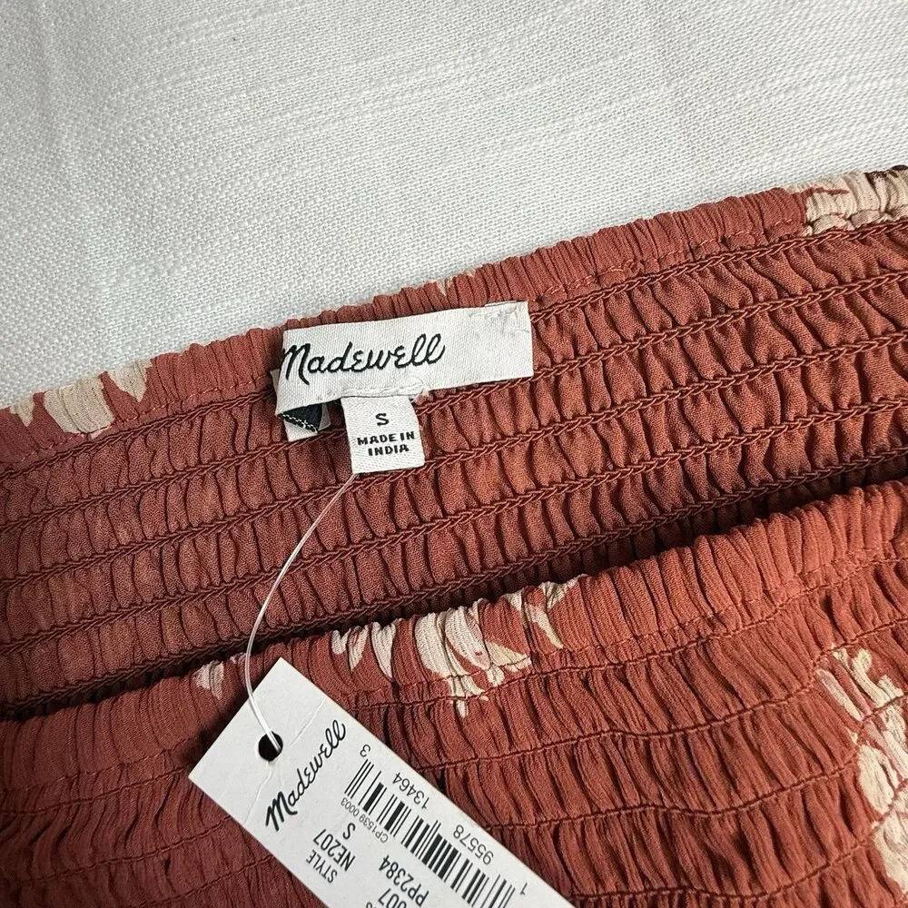 Madewell Moody Blooms Resourced Georgette Lucie Puff Sleeve Smocked Top Sm New